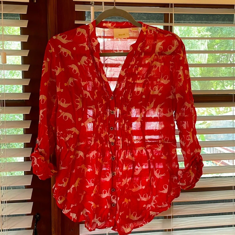 Maeve anthro brand red-orange kitty cat button-up